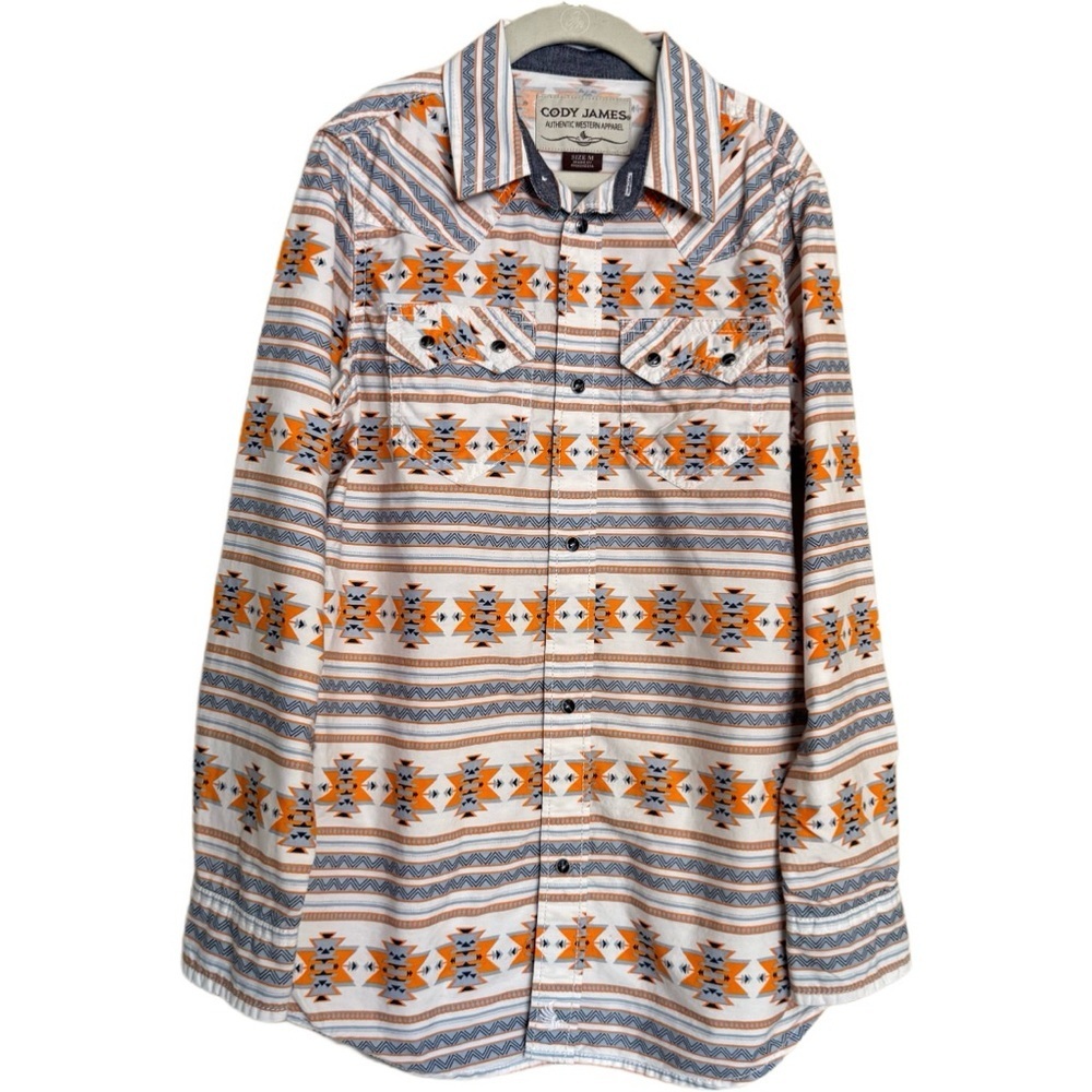 Cody James Shirt Youth Boys Size M Western Aztec Country Rodeo Pearl Snap White